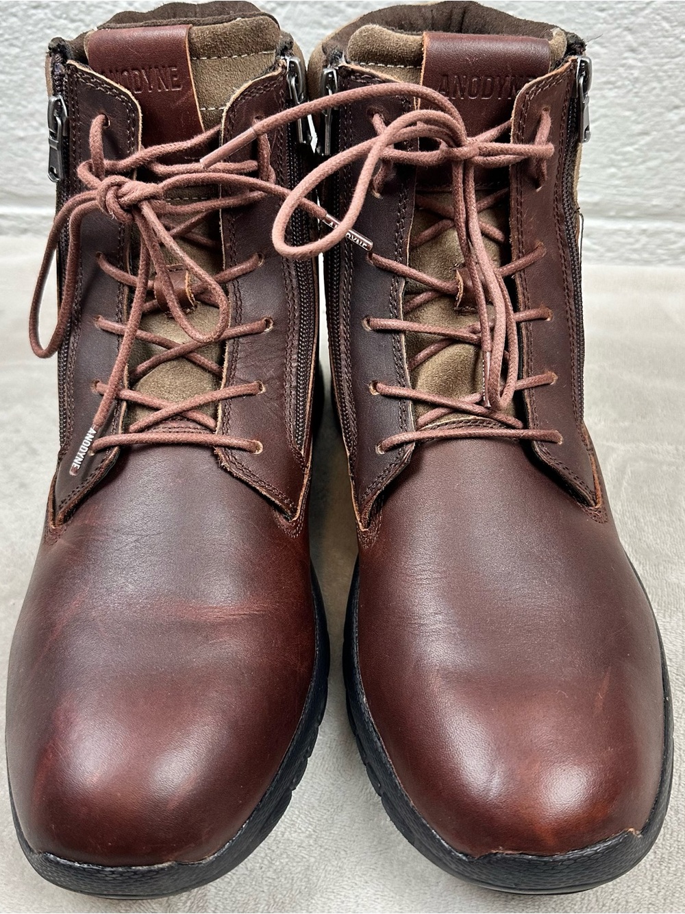 Anodyne No 90 Men’s 13 Wide Brown Leather Comfort Ankle Boots Zip Lace Up